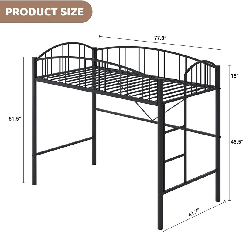 Twin Size Loft Bed Frame Heavy Duty Metal Sturdy Steel with Safety Ladder gallery
