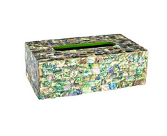 12″x6″x4″ Abalone Shell Tissue Box Handmade Semi Precious Real Inlay Stone Decor