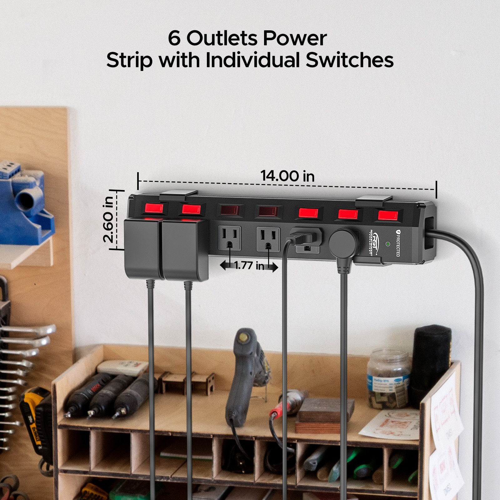 6-Outlets 1200J Power Strip Surge Protector, Flat Plug 6ft Extension Power Cord gallery