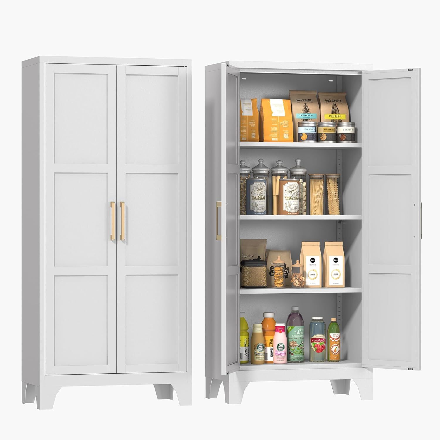 61”H Farmhouse Kitchen Pantry Cabinet with Shelves Metal Cabinet for Home,office gallery