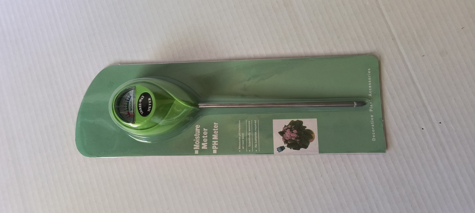 Three-Way Analog Soil Moisture & pH Meter, No Batteries Required, Green/Silver gallery