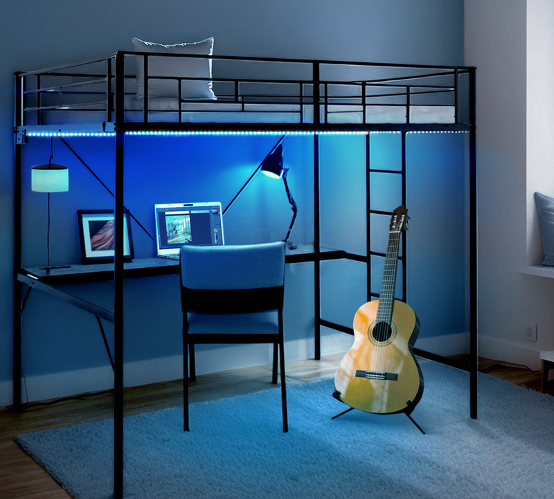 Twin Size Metal Loft Bunk Bed Frame for Kids Teens Adults with Desk Underneath gallery