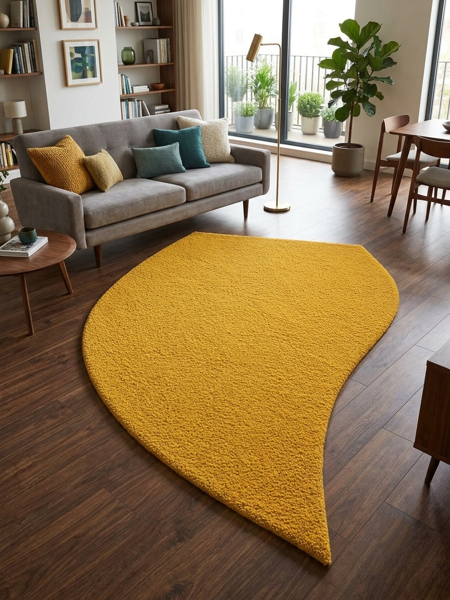 Irregular Shape Tufted Wool Rug Contemporary Leaf Pattern Modern Living Room Mat gallery