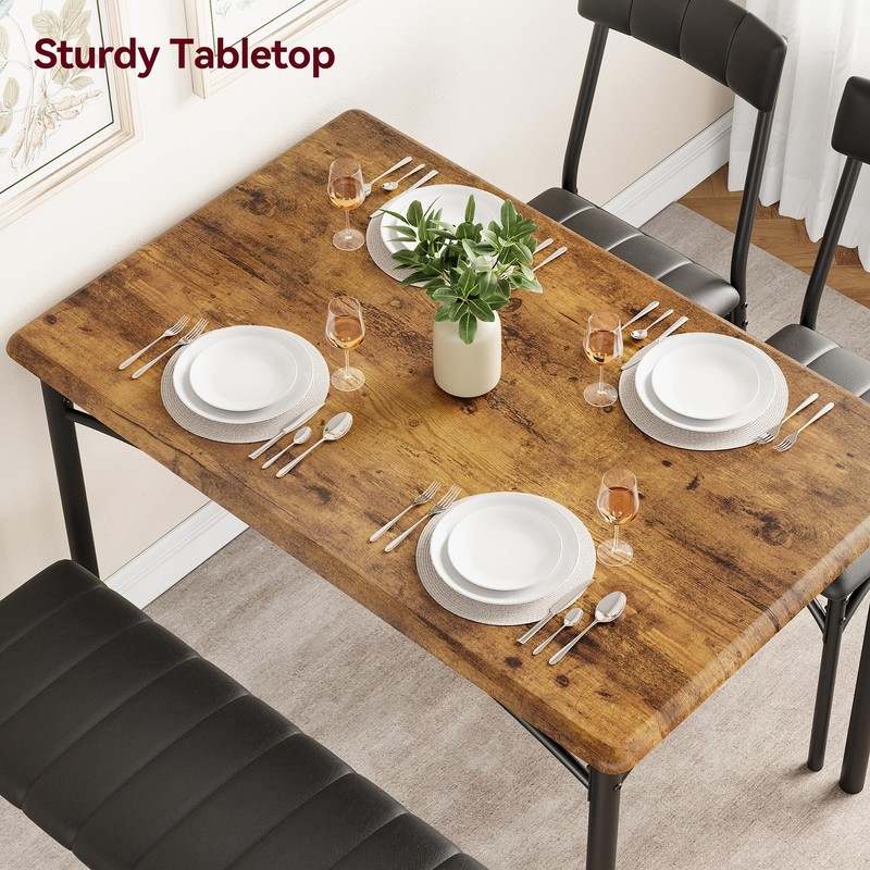 Kitchen Table Set for 4 with Bench and 2 Chairs, Space-Saving Dining gallery