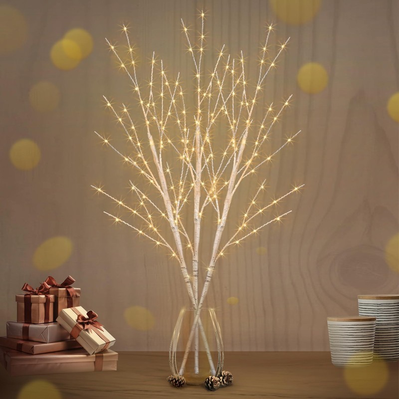 Lighted White Birch Branches, 33IN 180LED, Timer, Plug in, Artificial Twig gallery