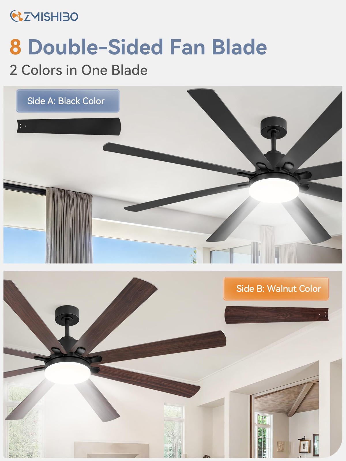 72 Inch Ceiling Fan LED Remote Control Reversible DC Motor Black Large gallery