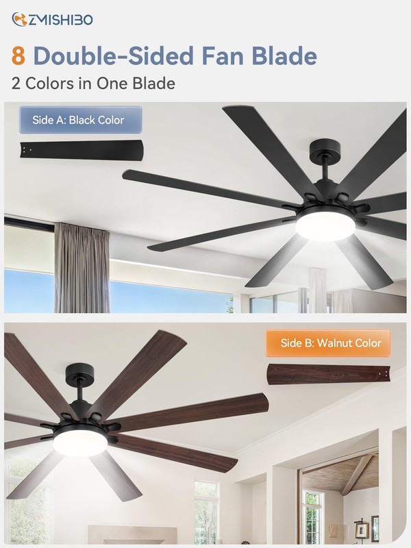 72 Inch Ceiling Fan LED Remote Control Reversible DC Motor Black Large gallery