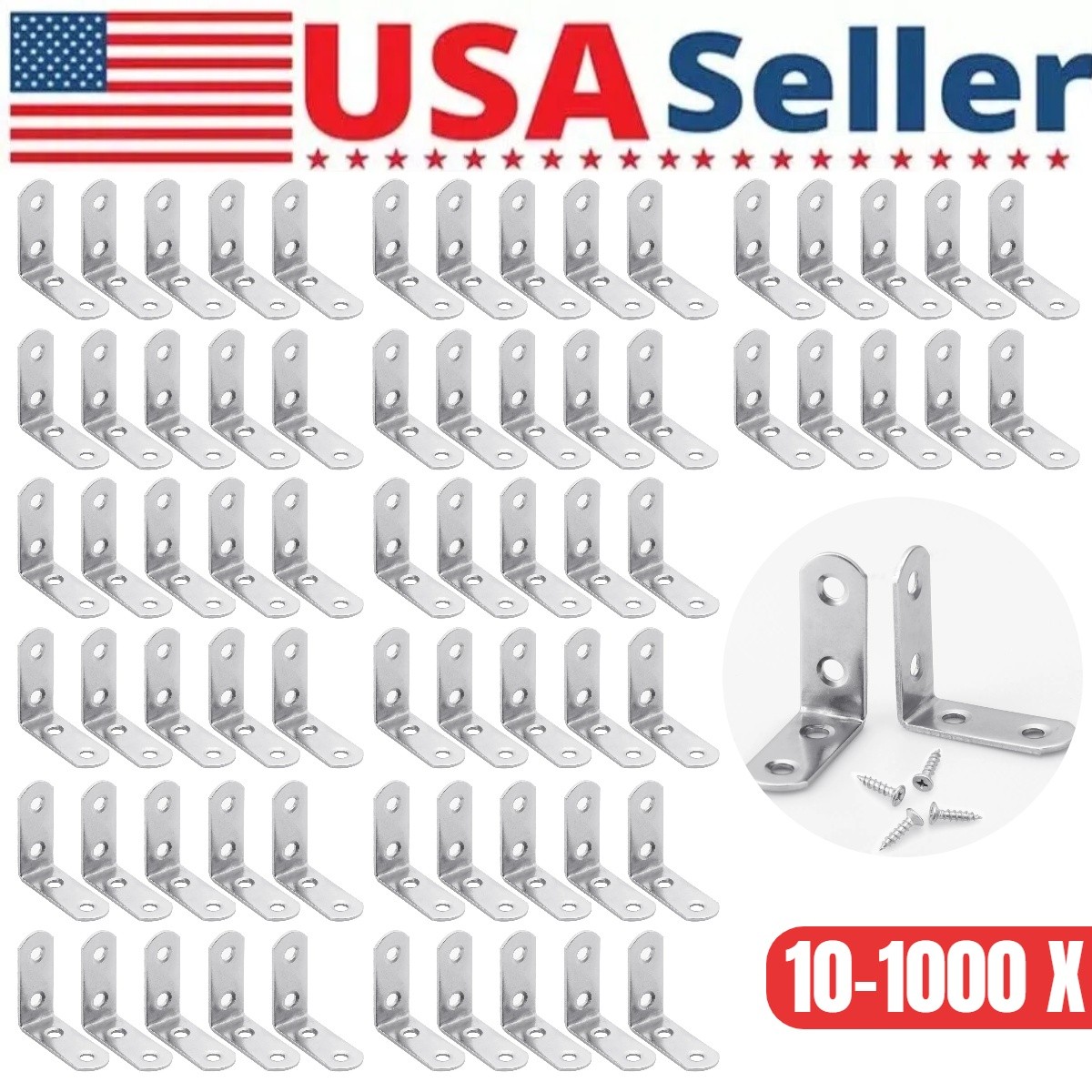 Stainless Steel L-Shaped Bracket Corner Brace 1.5in 90 Degree Angle Corner Lot gallery