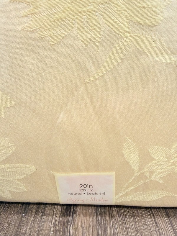 Spring Meadow Tablecloth Natural Damask Spring Yellow 90” Round New In Package gallery