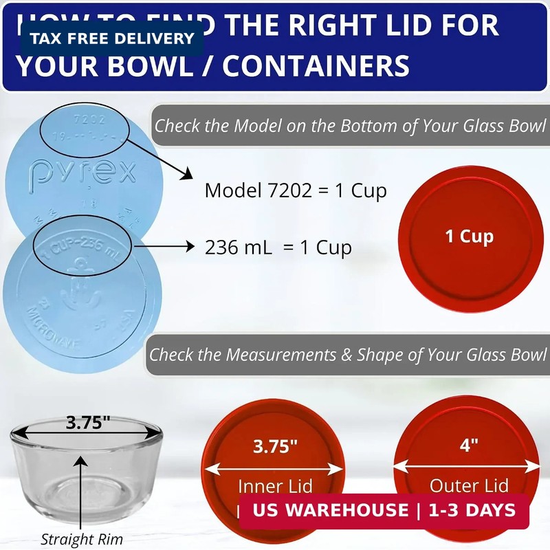 1, 2 & 4 Cup Red Replacement Lids/Covers for Pyrex, Anchor Hocking & KlareWare S gallery