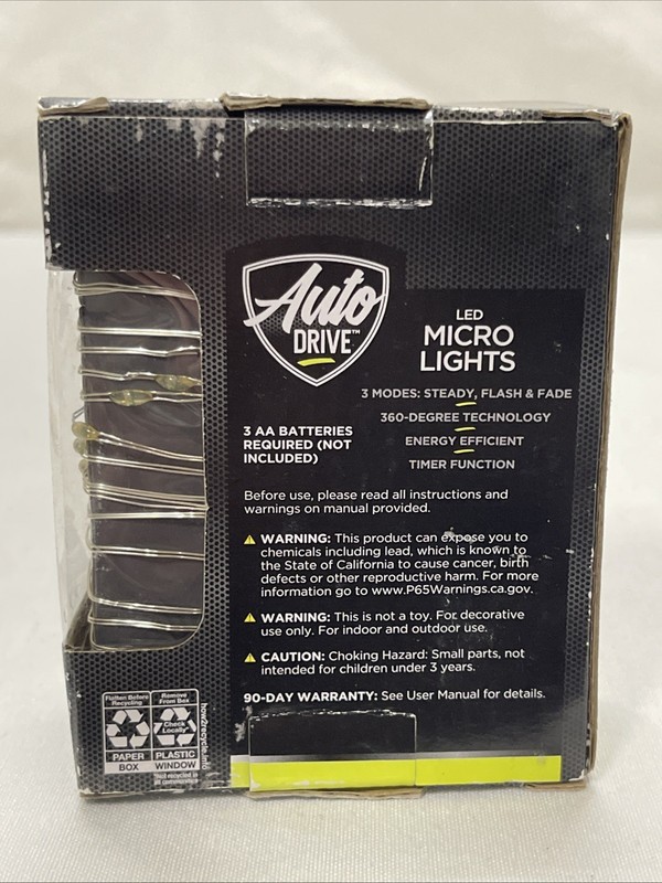 Auto Drive 36 LED Micro Lights 12ft Steady Flash & Fade Modes Indoor Timer Blue gallery