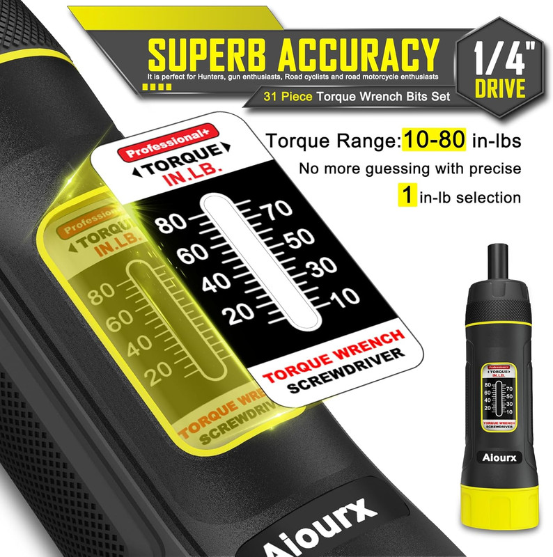 Torque Screwdriver Set, 10-80 Inch Pounds Lbs, 31 Piece 1/4" Drive Torque Screwd gallery
