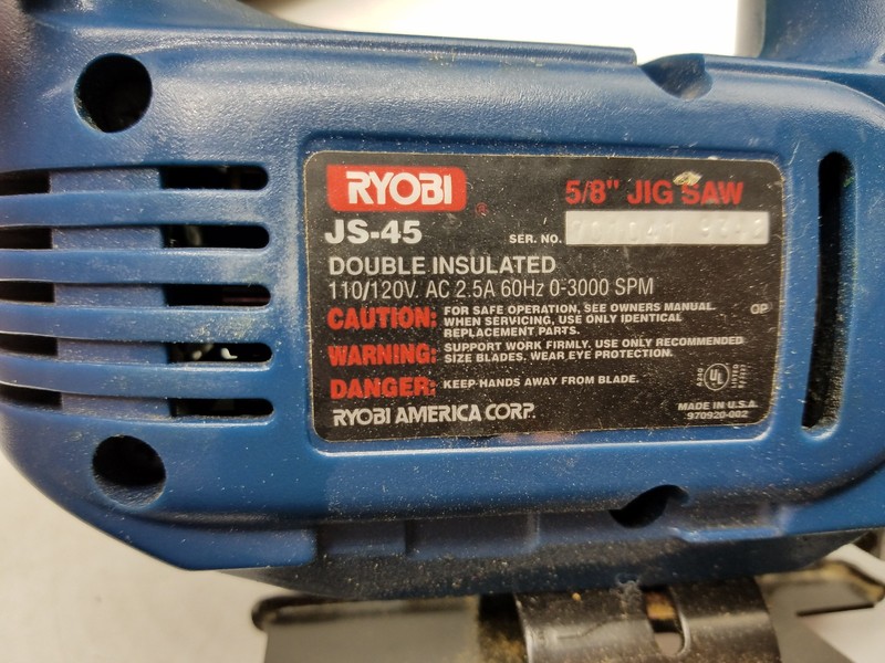 RYOBI Model JS45, Variable Speed Jig Saw. 0-3000 Strokes per Minute. 0-45 Bevel. gallery