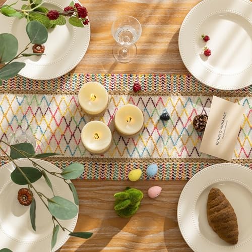 Boho Table Runner for Easter Decorations 12x48 Inches Farmhouse 48"L Colorful gallery