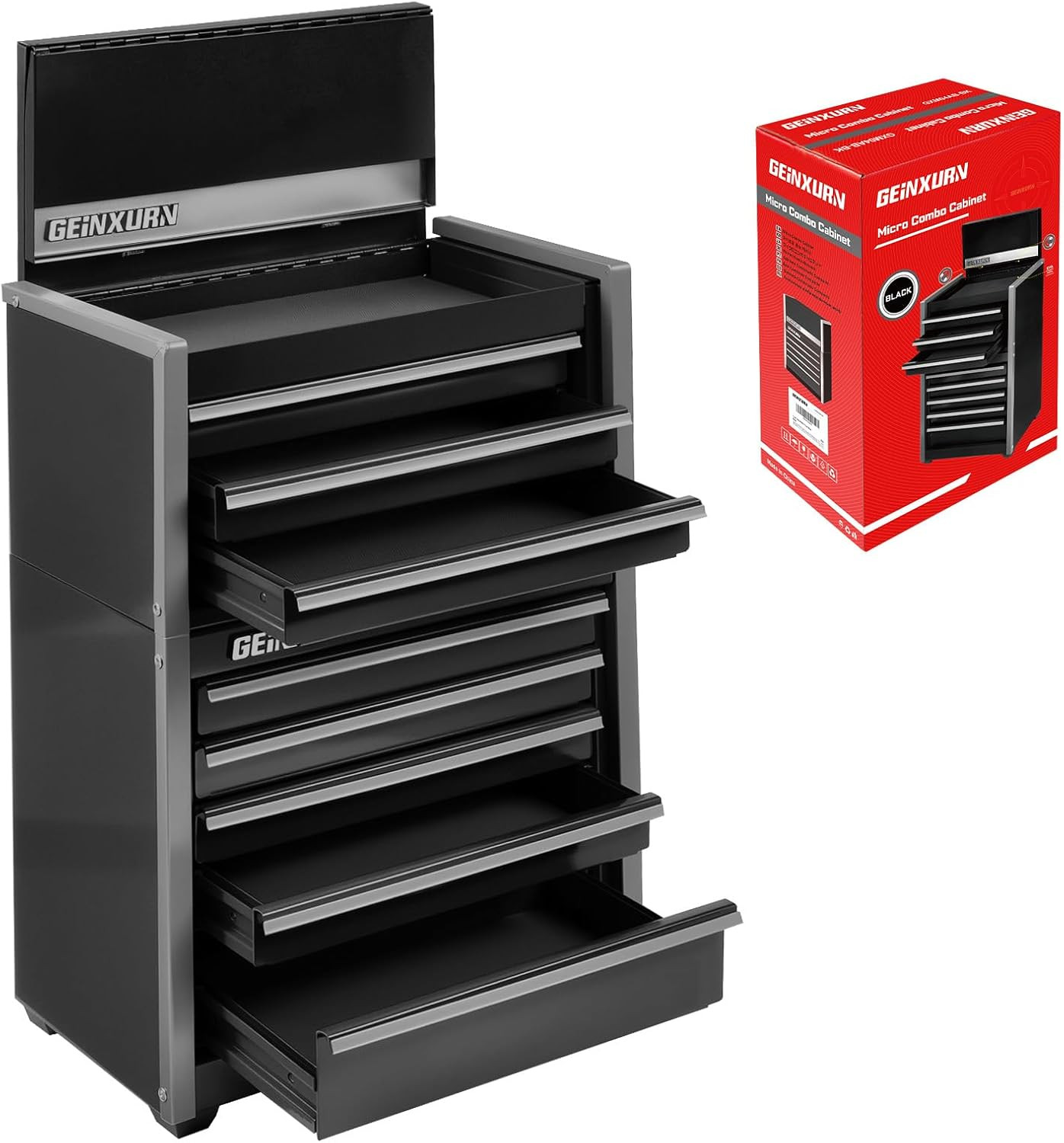 8-Drawer Rolling Black Tool Box, Heavy Duty Micro Roll Cab Steel Stackable Tool gallery