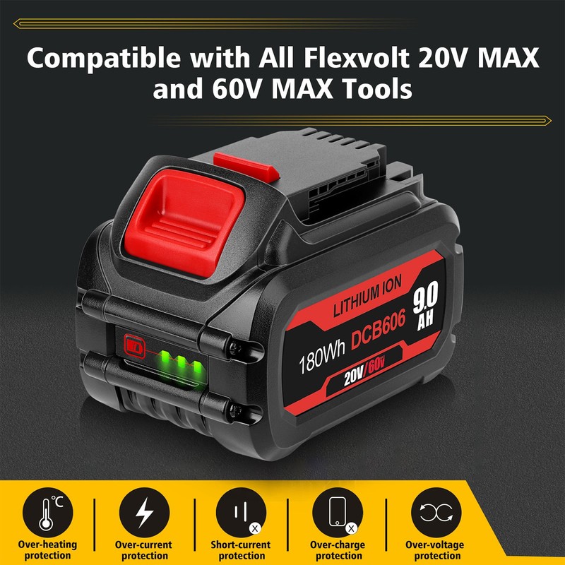 DCB609 DCB606 DCB612 For DEWALT FLEXVOLT 20V/60V MAX 9.6Ah Lithium-ion Battery gallery