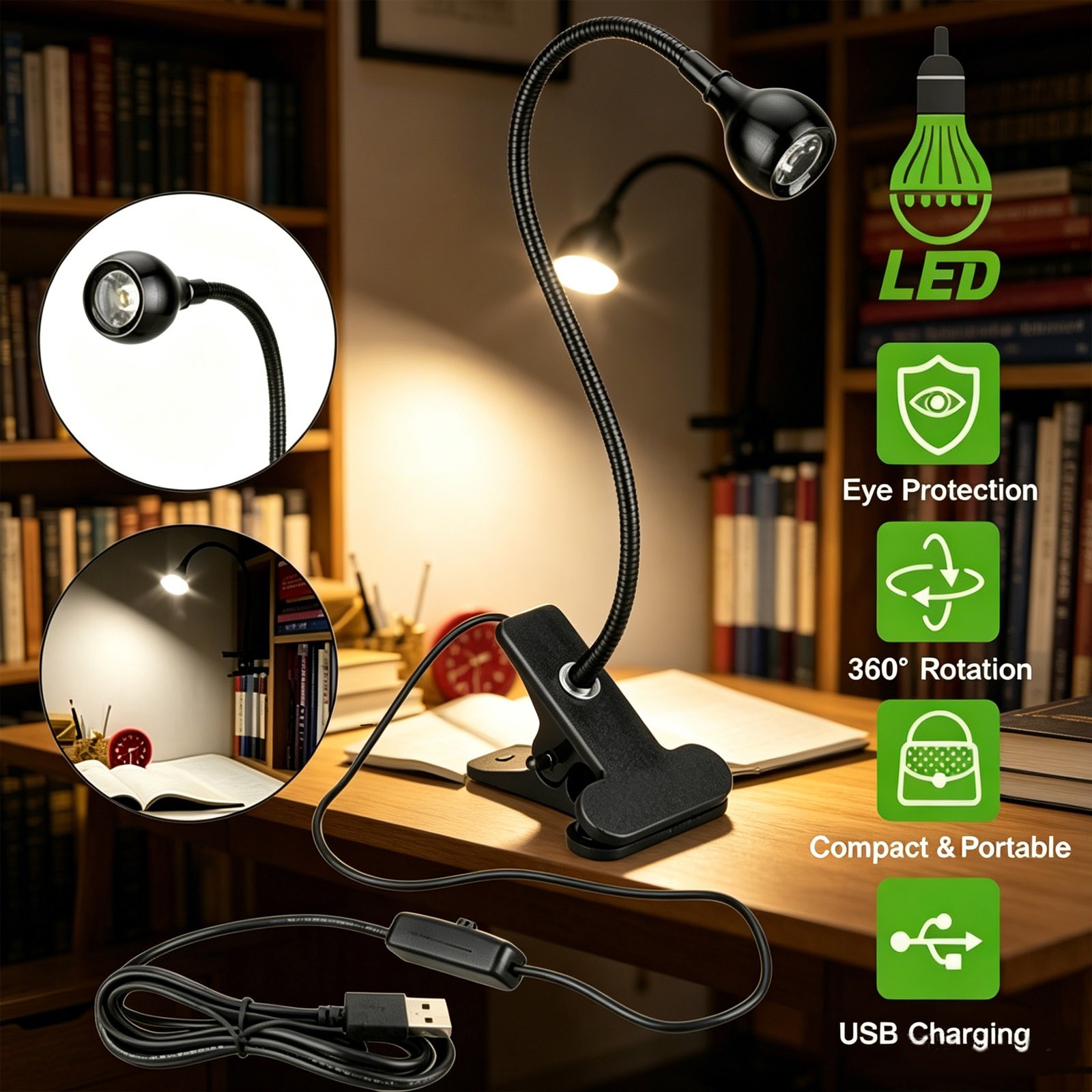 USB Flexible Reading LED Light Clip-on Beside Bed Desk Table Lamp Book Lamp New gallery