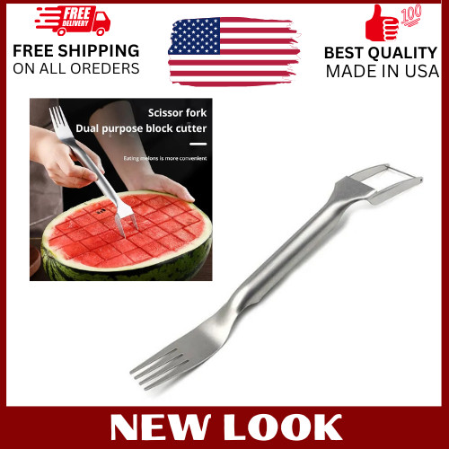 2 In 1 Watermelon Fork Slicer Stainless Steel Fruit Cutter Knife Portable Kitche gallery