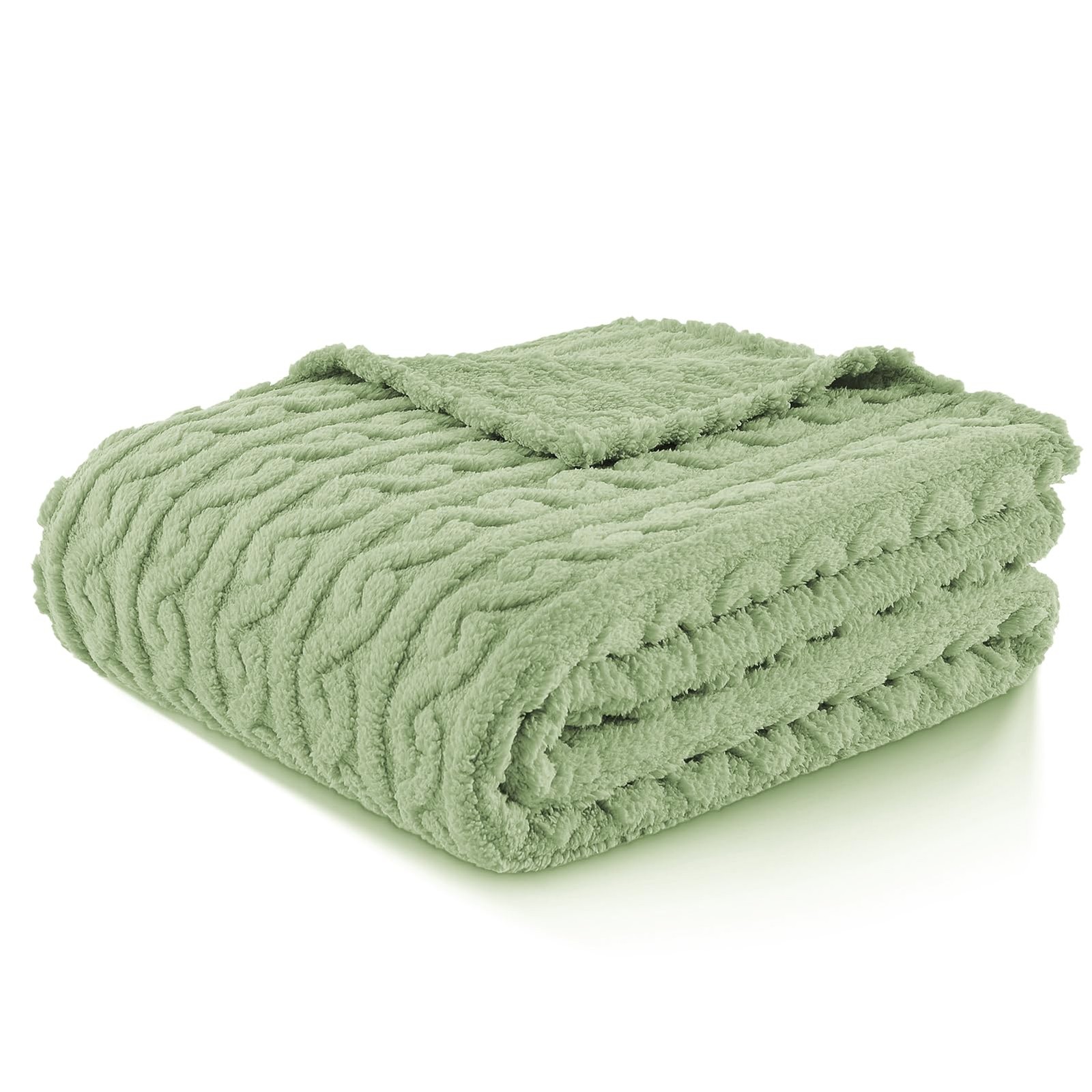 Sherpa Blanket - 3D Pattern Design Sage Green Throw Blanket for Sofa Couch, B... gallery