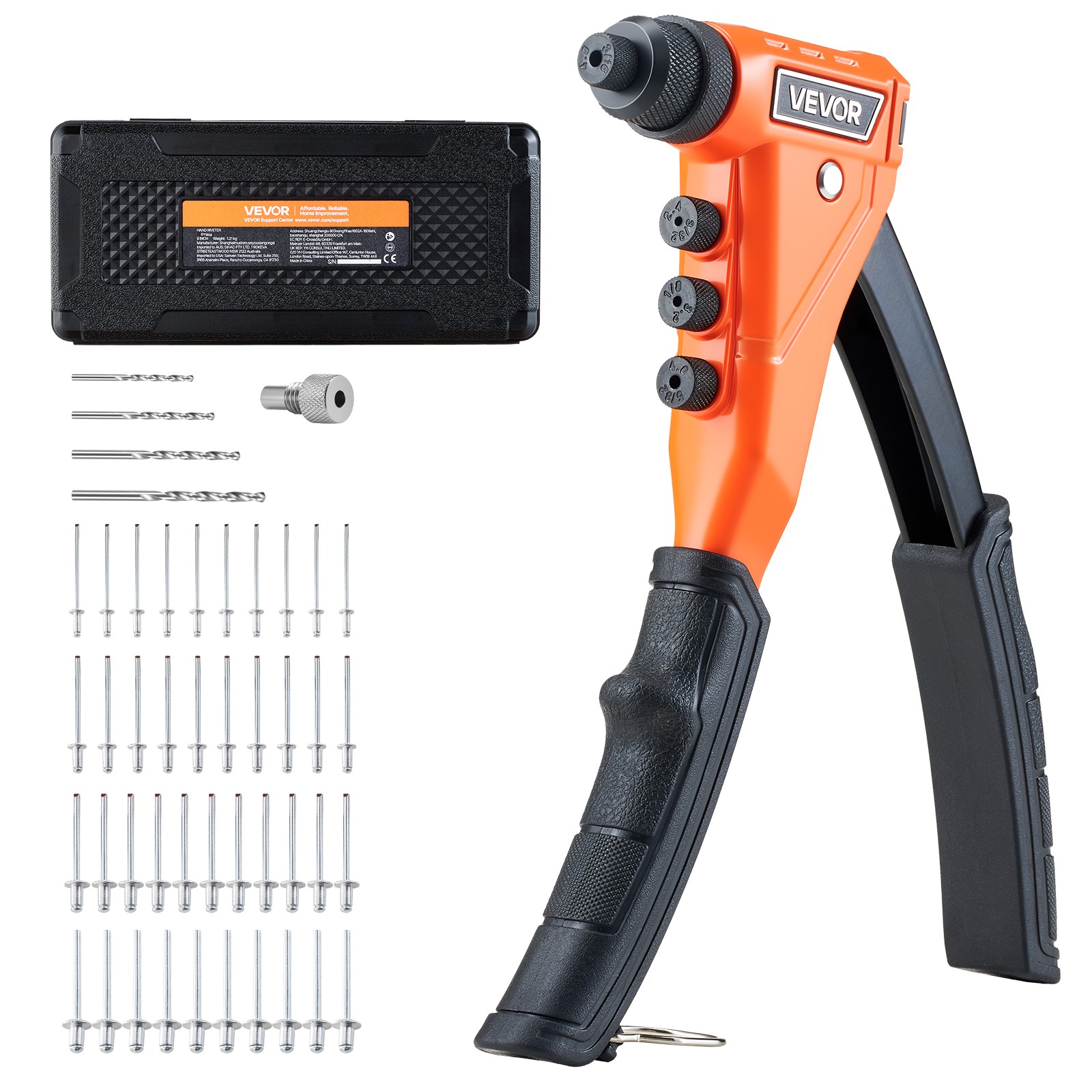 VEVOR Pop Rivet Gun Kit Single Hand Riveter with 200 Blind Rivets for Metal gallery
