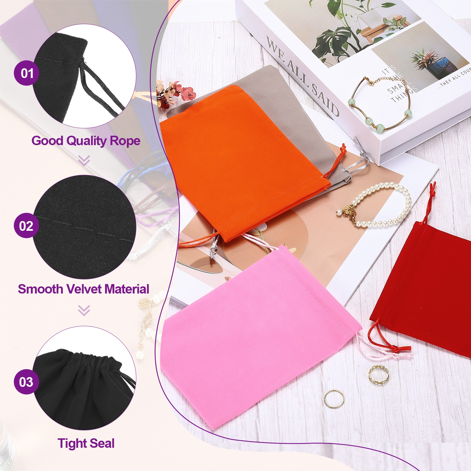 6Pcs Velvet Drawstring Bags, 9x7 Inch Soft Gift Bags Jewelry Pouches, Black gallery