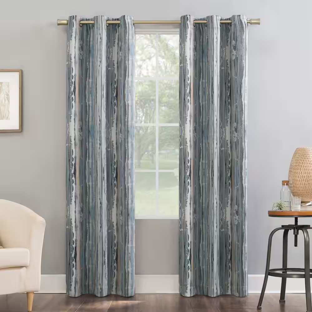 Allegory Abstract Blue Polyester 40 In. W X 63 In. L Grommet Blackout Curtain (S gallery
