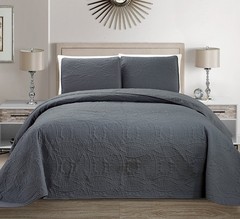 Collection Embossed Coverlet Bedspread Over Size Set Solid # Austin (Dark Gray/C