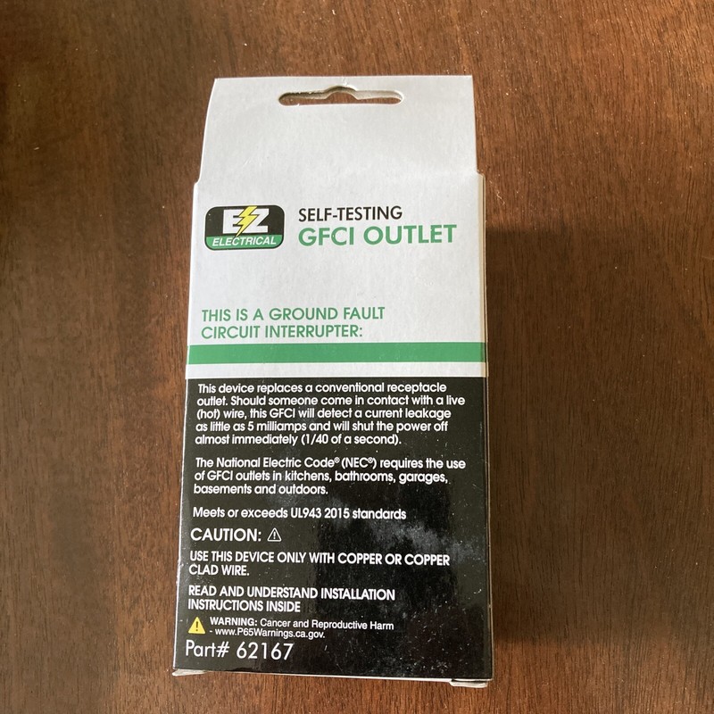 EZ ELECTRICAL SELF TESTING GFIC OUTLET 15 AMP 125V AC 60HZ WHITE 62167 NIB gallery