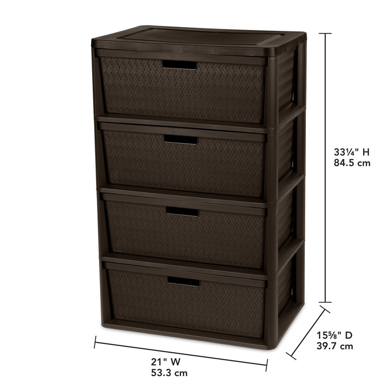 Wide 4 Drawer Tower, Plastic Storage Organizer with Removable Decorative Bins, E gallery
