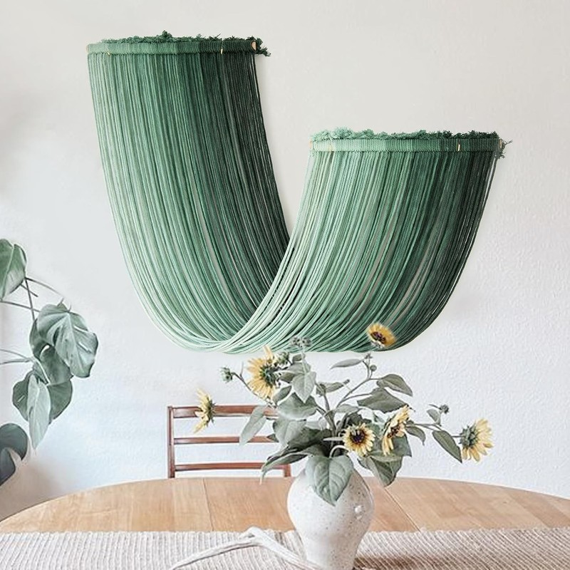 Macrame Wall Hanging Green Yarn Wall Art Boho Decor Textile Tassel Cord Bohemian gallery