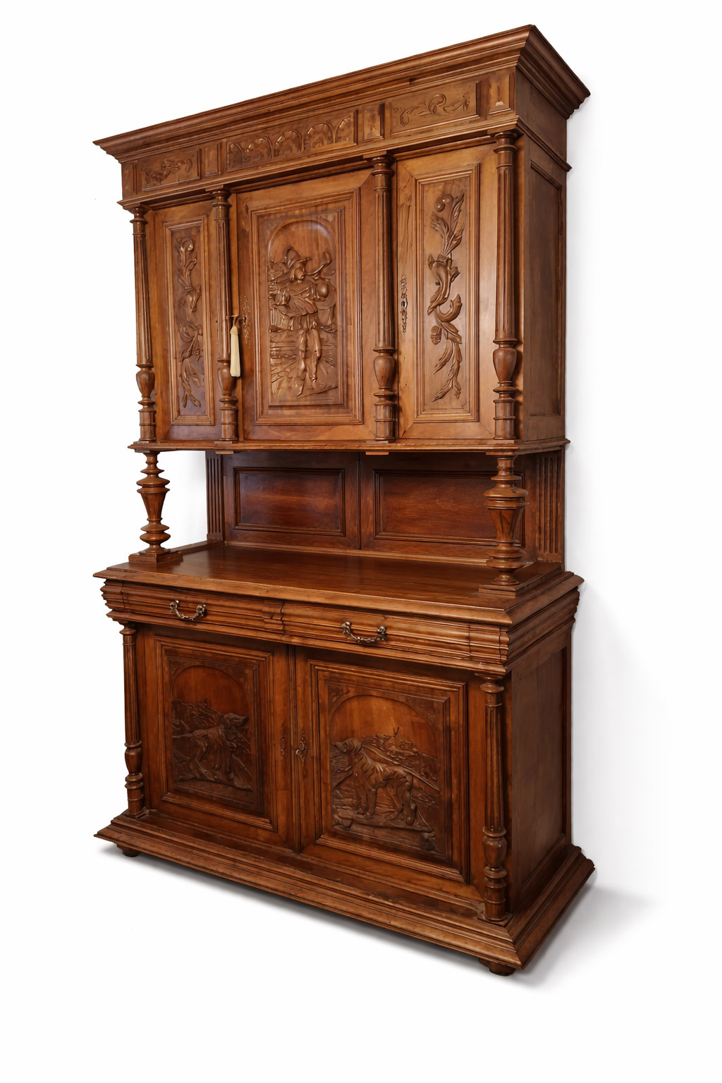 Vintage Renaissance Revival Walnut Hunt Scene Sideboard Hutch Cabinet gallery