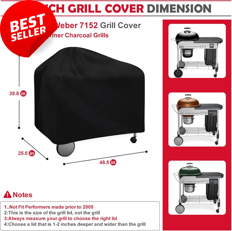 22" Grill Cover for Weber Performer Premium & Deluxe Charcoal, 600D Heavy Duty gallery