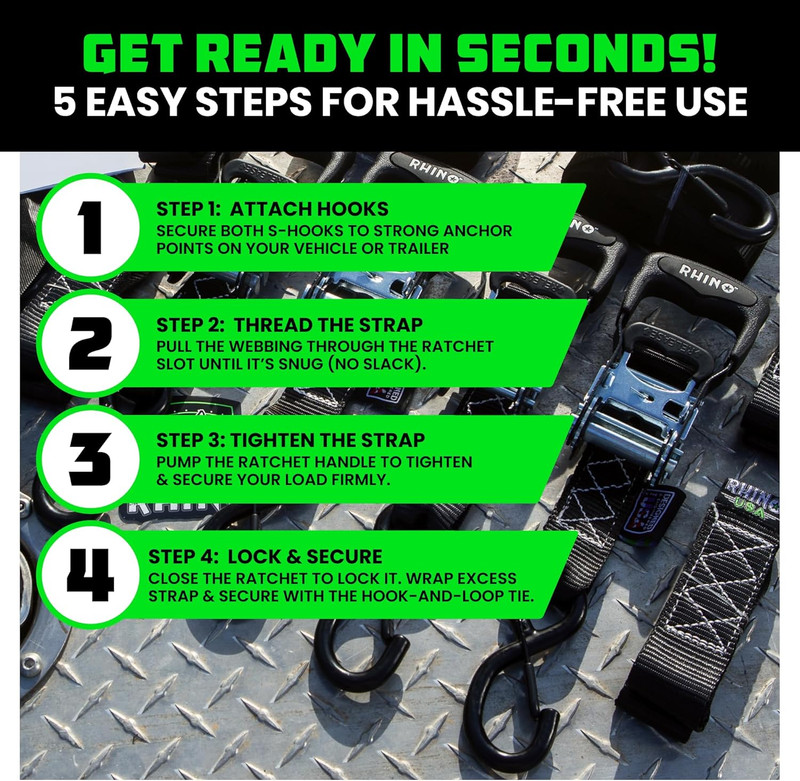 Ratchet Straps Heavy Duty Kit (4-Pack) - 1.6 Inch X 8 Feet Min Break Strength (5 gallery