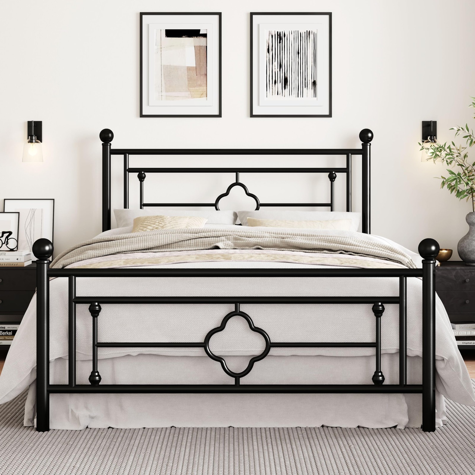 SHA CERLIN 14 Inches Queen Size Metal Platform Bed Frame/Vintage Iron-Art Headbo gallery