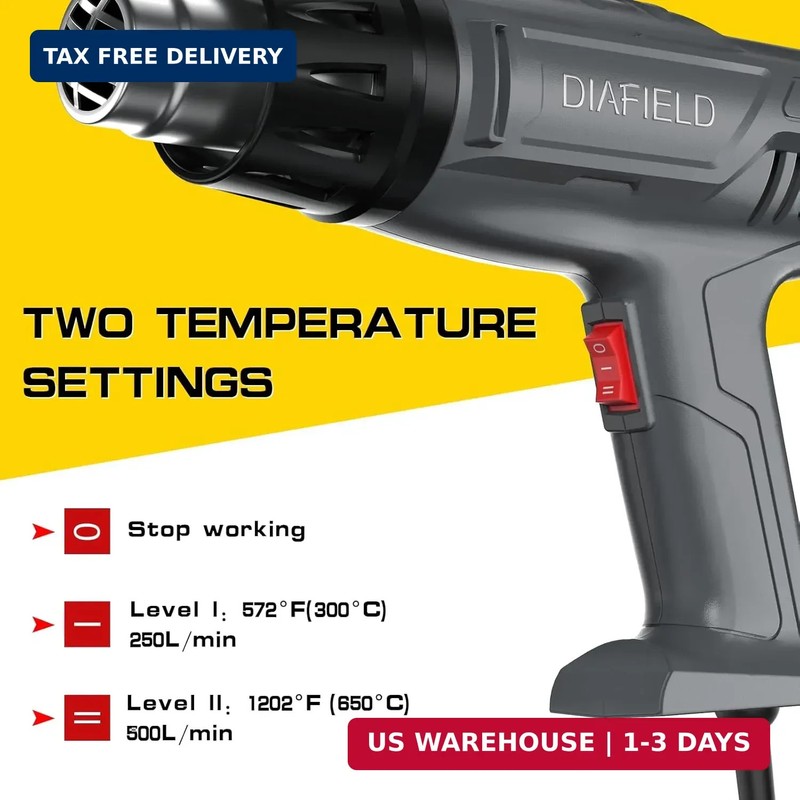 1850W Heat Gun 10 Variable Temperature Settings 112℉~1202℉（44℃- 650℃), Fast H... gallery