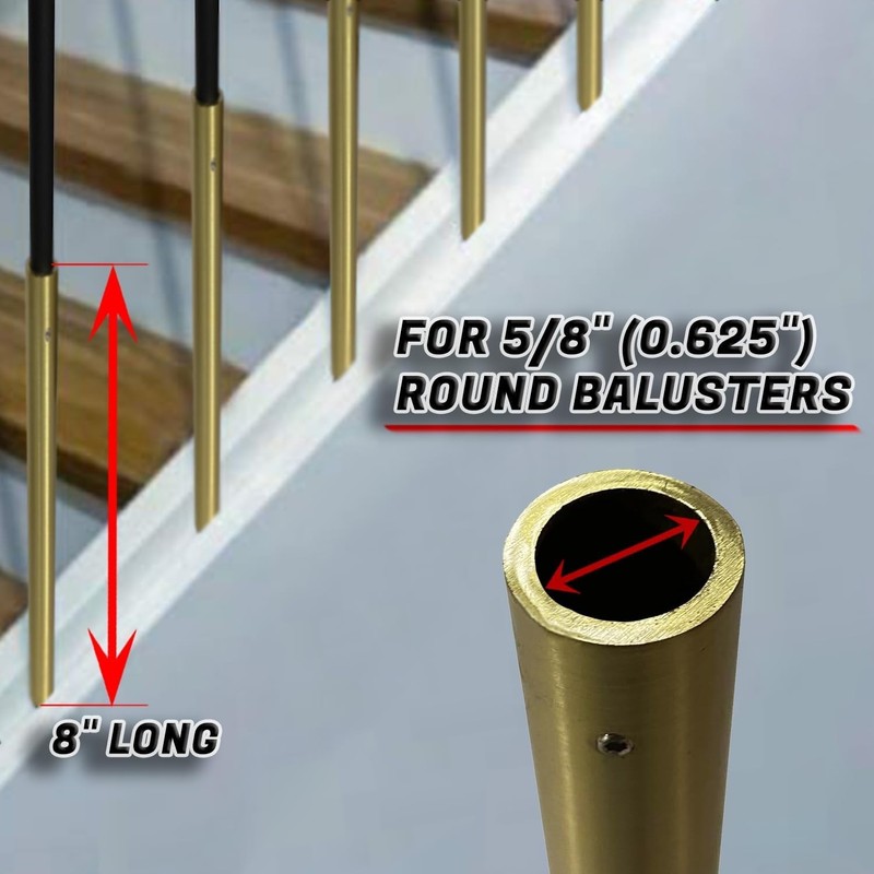 DECOREX Hardware - 8" Decorative Brass Tube for 5/8" Round Balusters – Set of 10 gallery