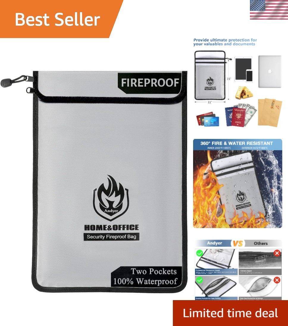 Secure & Portable 15"x11" Fireproof Money Bag - Double Zipper Waterproof Design gallery