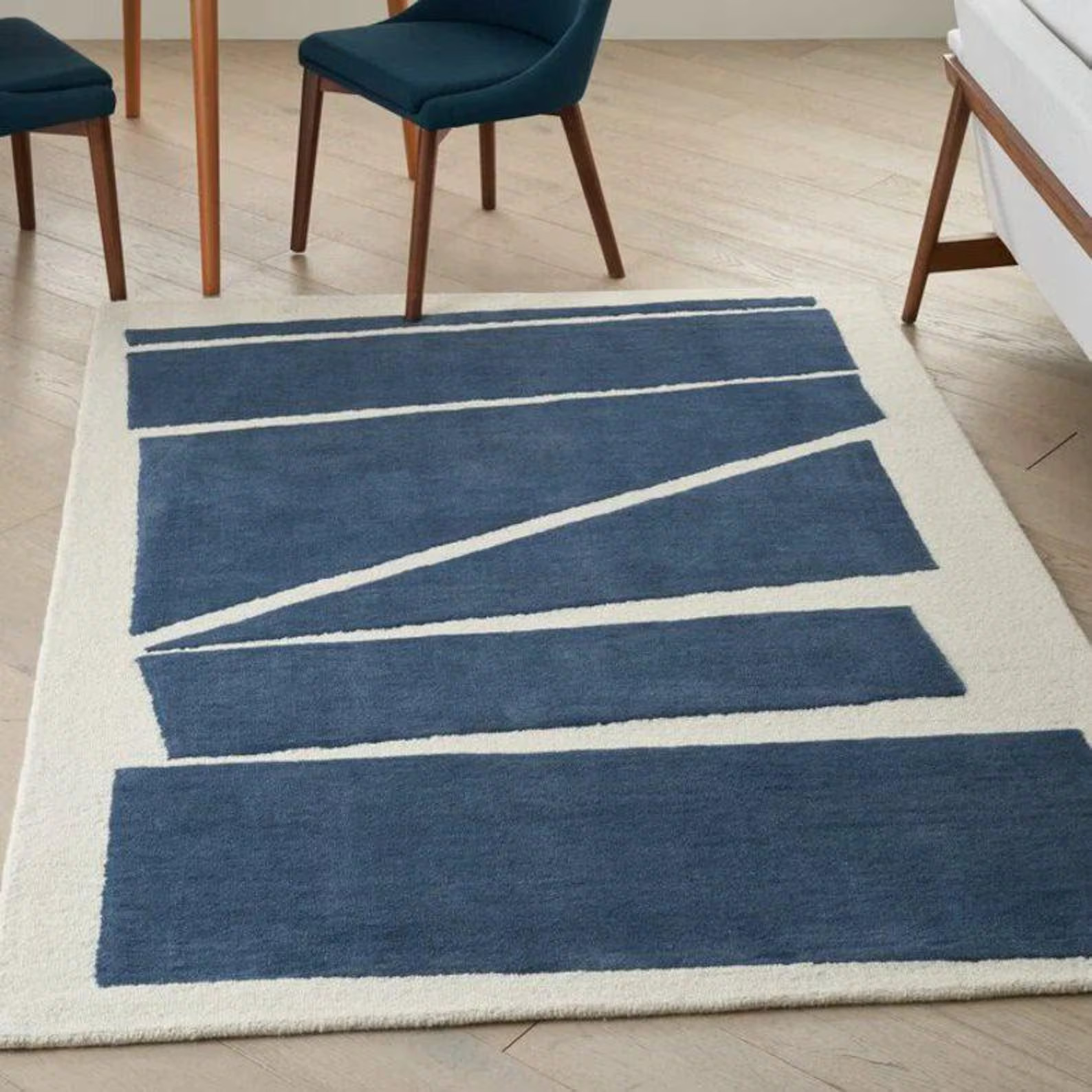 Hand Tufted Wool Area Rug – Navy Blue handmade Abstract Geometric Carpet 8x10 gallery