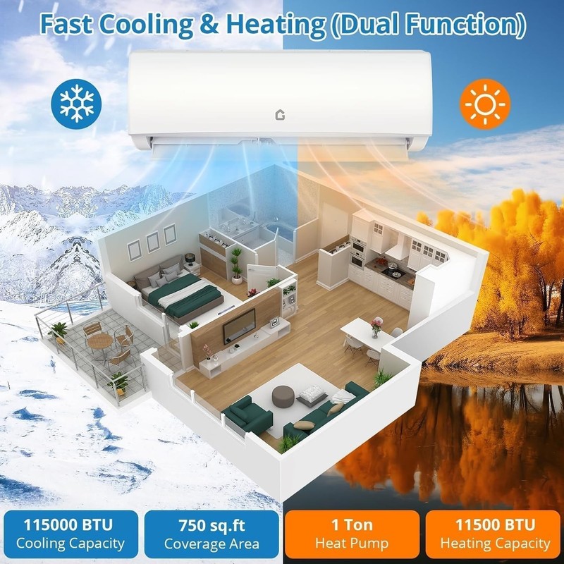 11500 BTU Mini Split Air Conditioner with Heat, 17 SEER2, 115V Ductless AC Unit, gallery