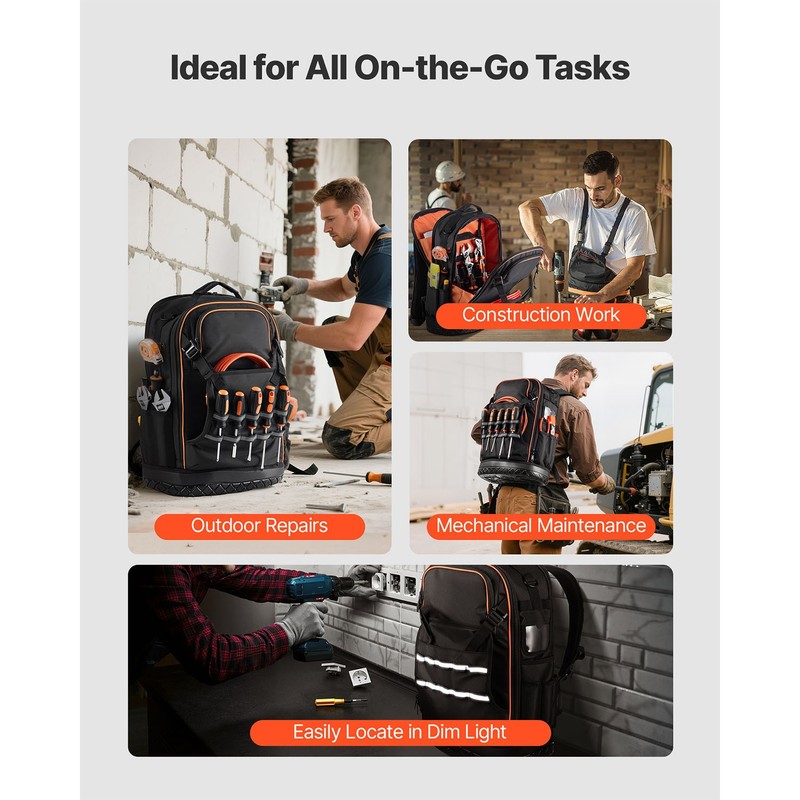 Tool Backpack 65 Pockets Tear-resistant Jobsite Backpack for Electrician gallery
