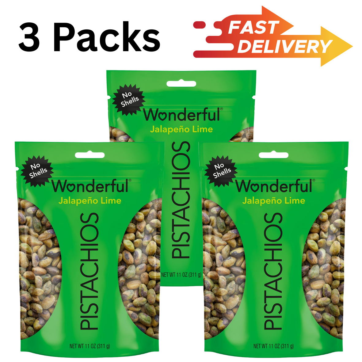 3 Pack - Wonderful Pistachios No Shells Jalapeno Lime Nuts, 11 Ounce Bag gallery