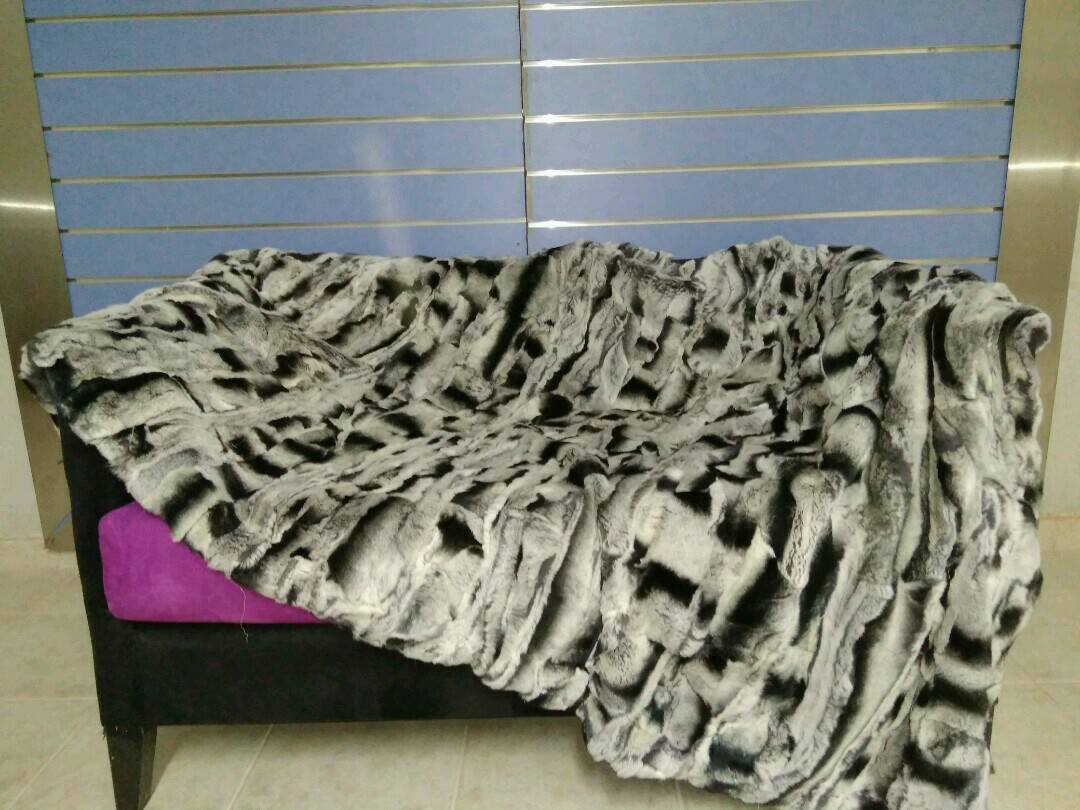 Natural Rex Rabbit Chinchilla Fur Throw 100% Real Fur Bedspread / Blanket gallery