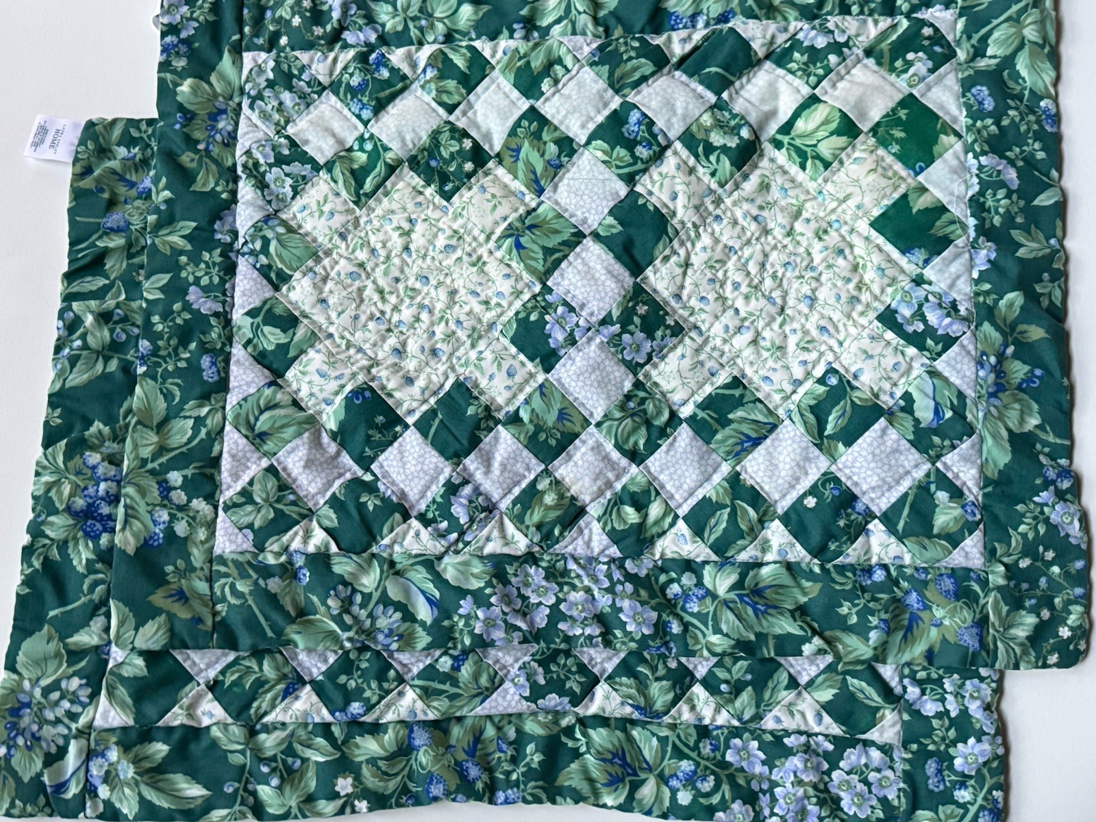 PAIR Laura Ashley *STANDARD PILLOW SHAMS BRAMBLE BERRY Vintage PATCHWORK QUILTED gallery