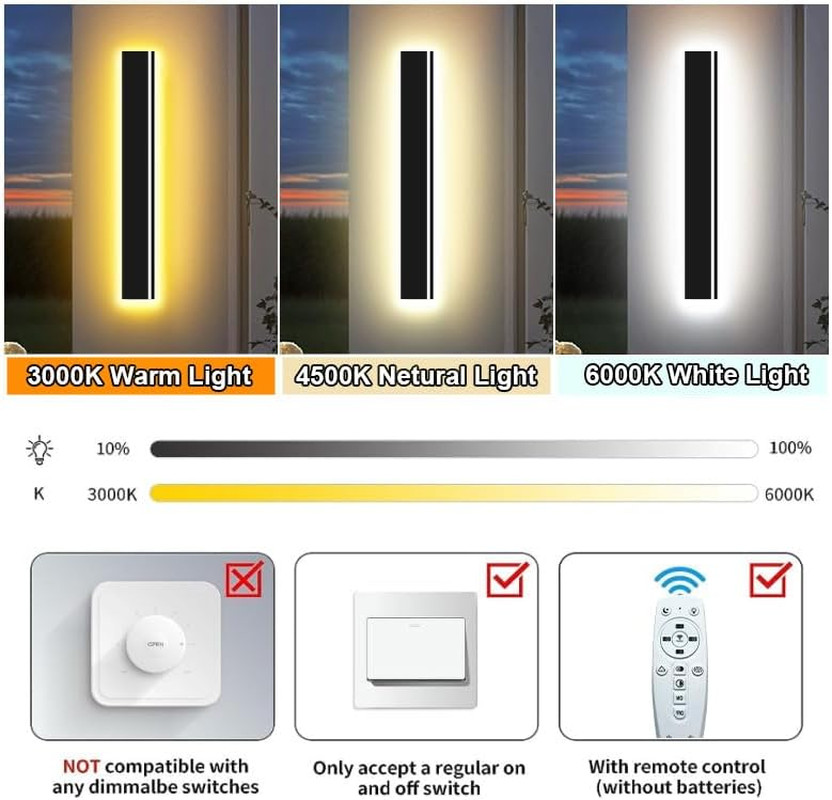 2Pcs 59In LED Outdoor Wall Lights, Dimmable IP65 Waterproof Sconces gallery