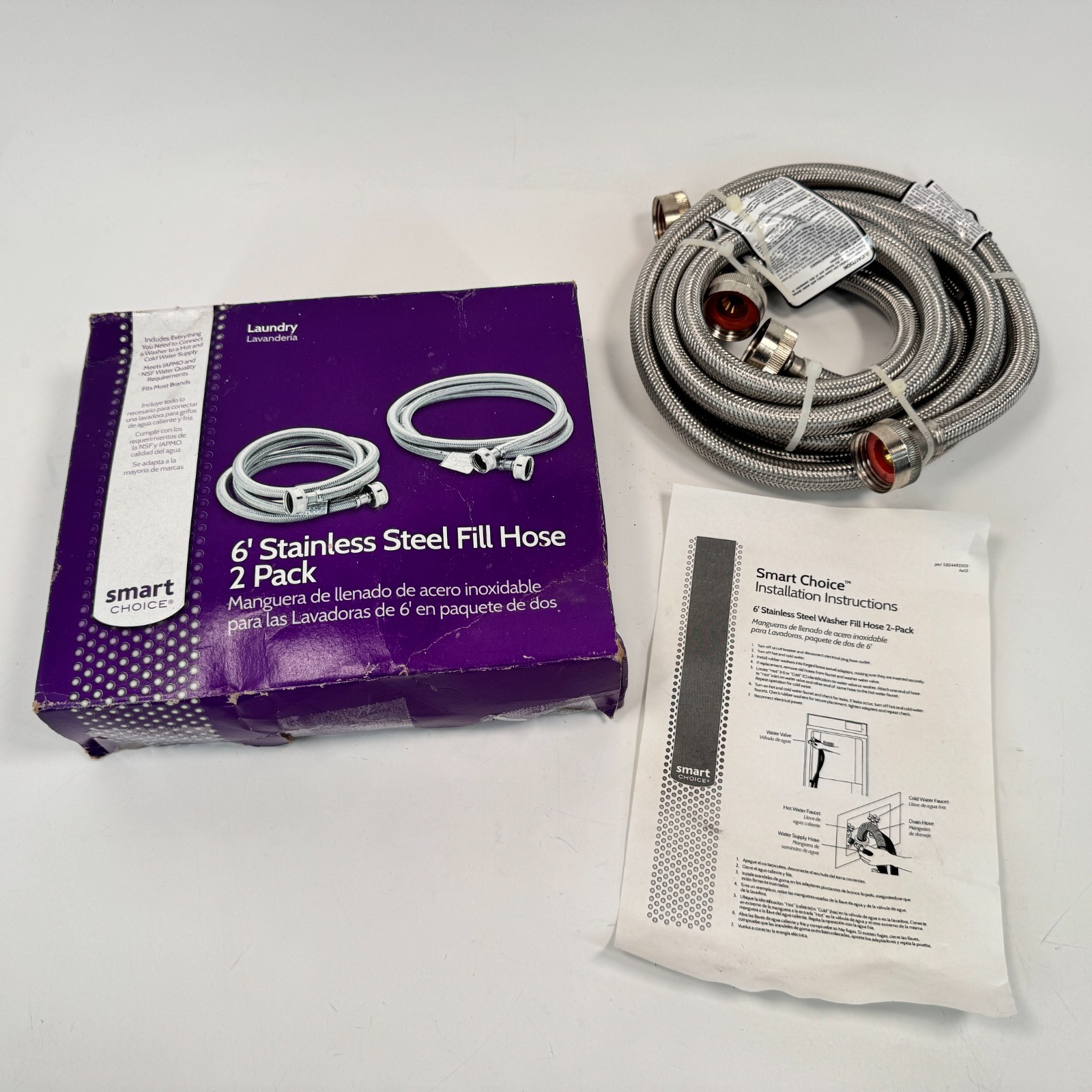 Smart Choice - 6' Stainless-Steel Washing Machine Fill Hose (2-Pack) gallery