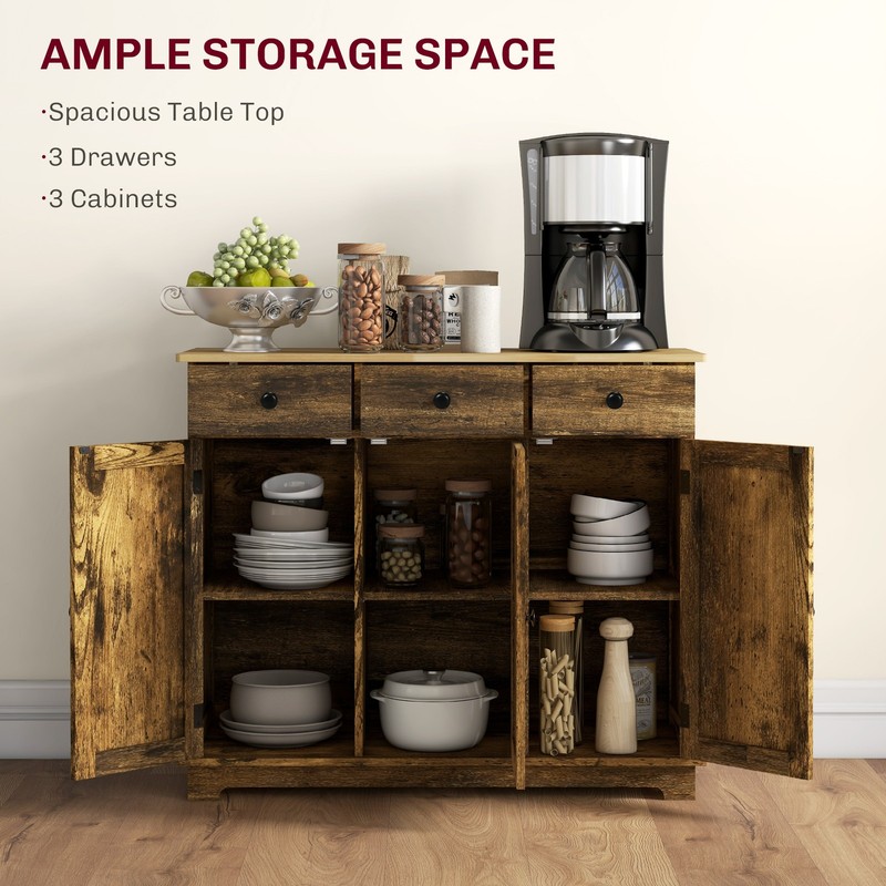40" Rustic Sideboard Buffet Cabinet Sliding Doors 3 Drawers Brown Living Room gallery