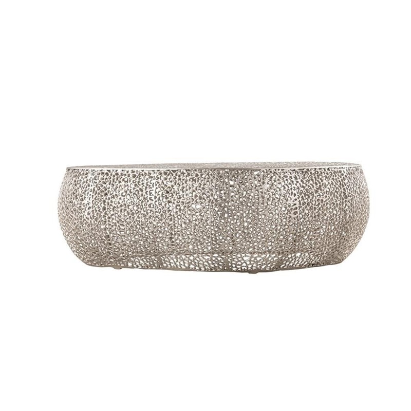 Pemberly Row Oval Shape Coffee Table Made with Aluminum in Silver Color gallery