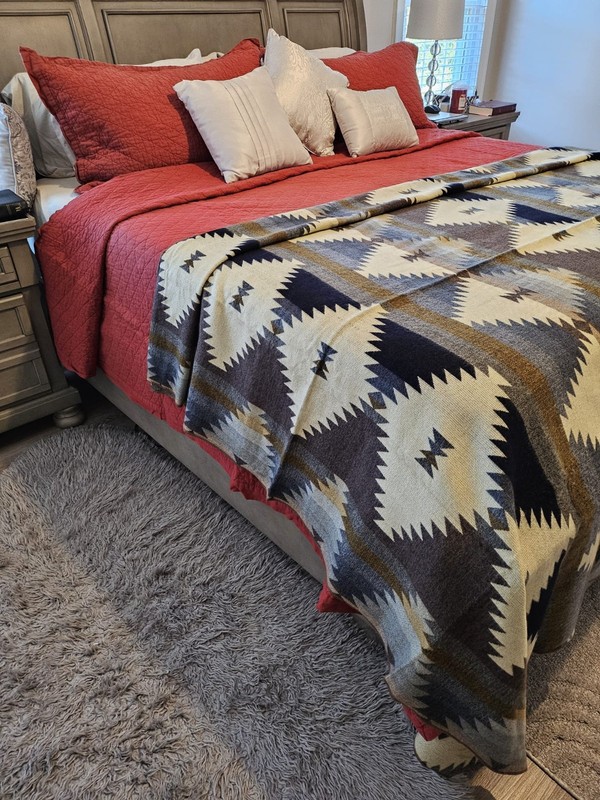 EXTRA LARGE, REVERSIBLE, ALPACA WOOL,MULTICOLOR BLANKET ECUADOR 74,8x91,33 in gallery