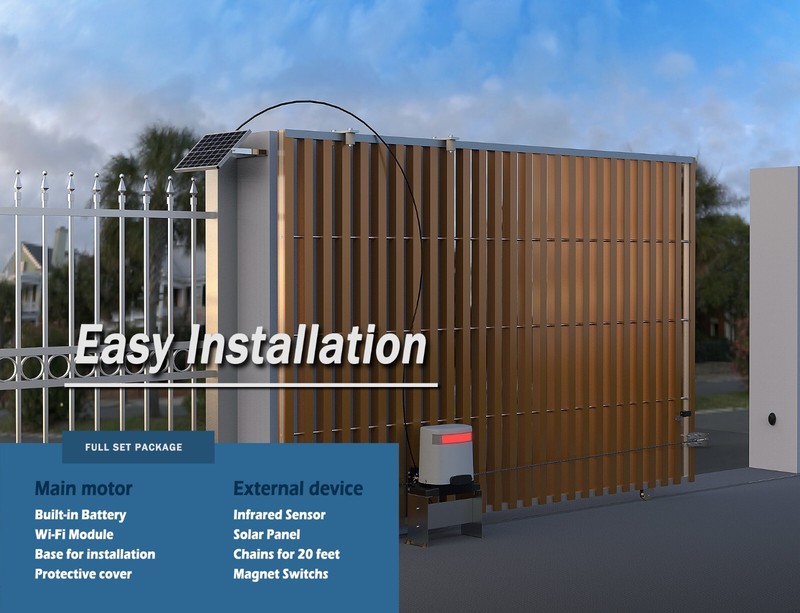 Blütezeit 1400lb Chain Sliding Gate Opener with 25W Solar Panel, Battery, WiFi gallery