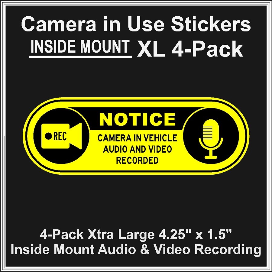 Camera in Car Recording Video XL 4-Pack INSIDE MOUNT Decals Yellow Blac 4.25x1.5 gallery
